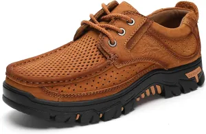 Men's Casual Sneakers Breathable Cowhide Outdoor Hiking Climbing Shoes Non-slip Lightweight Loafers Men's Hollow Out Casual Plus Size Leather Shoes, 5-14 US Size
