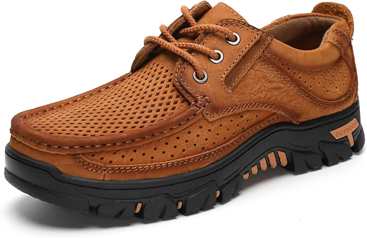 Men's Casual Sneakers Breathable Cowhide Outdoor Hiking Climbing Shoes Non-slip Lightweight Loafers Men's Hollow Out Casual Plus Size Leather Shoes, 5-14 US Size