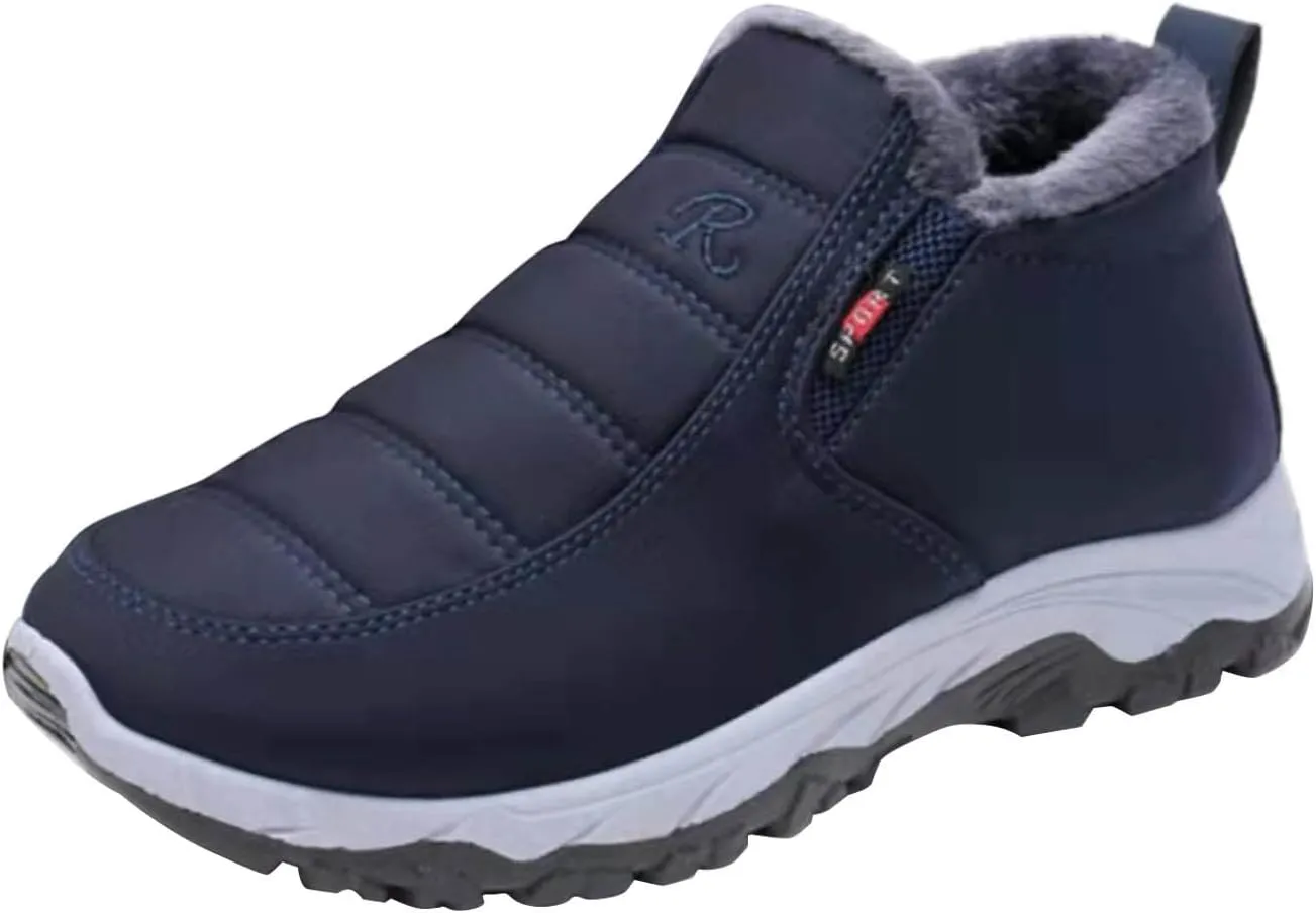 Mens Lightweight Snow Boots Winter Anti-Slip Ankle Booties Waterproof Slip On Warm Fur Lined Sneaker Thermal Boots