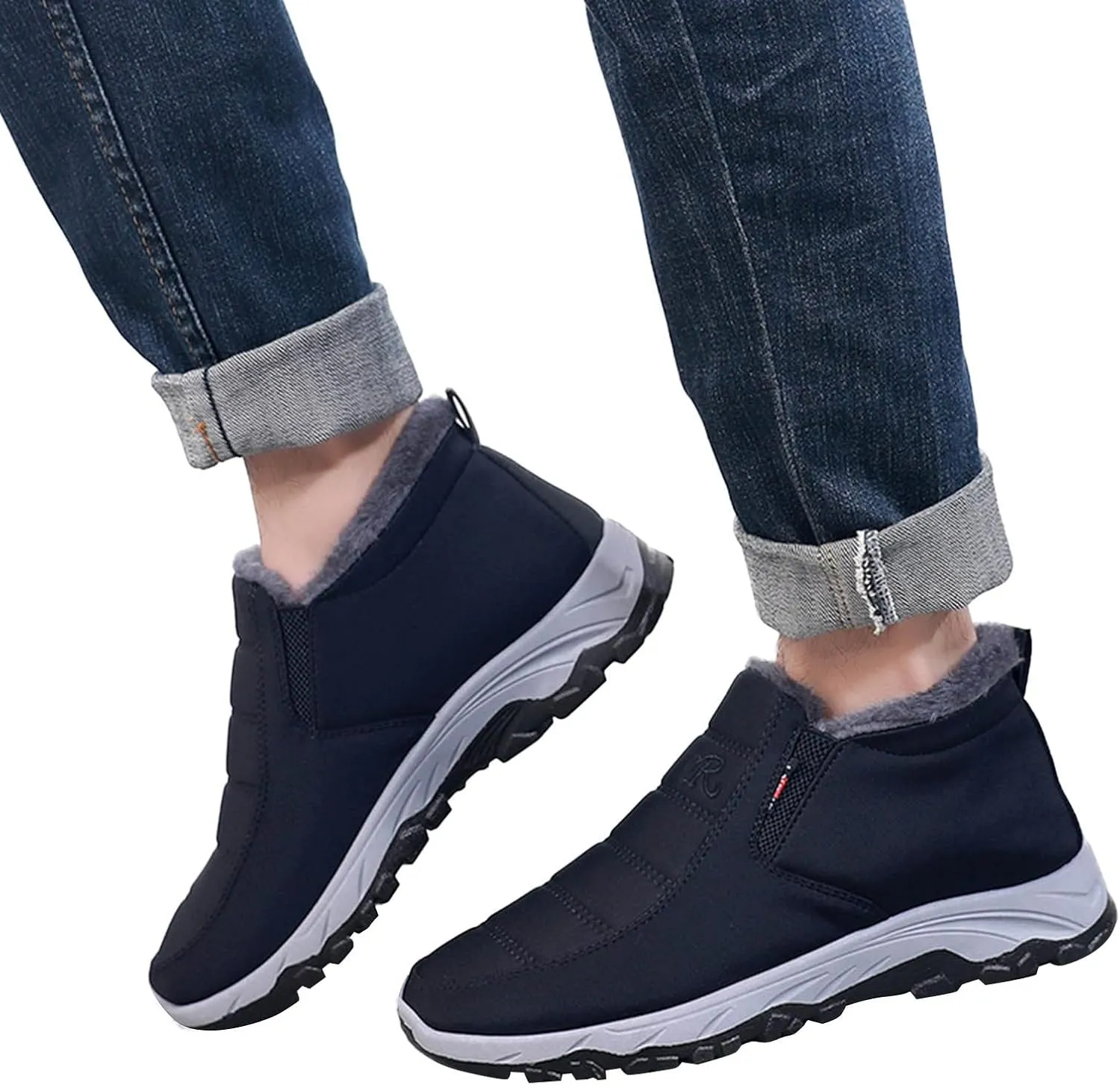 Mens Lightweight Snow Boots Winter Anti-Slip Ankle Booties Waterproof Slip On Warm Fur Lined Sneaker Thermal Boots