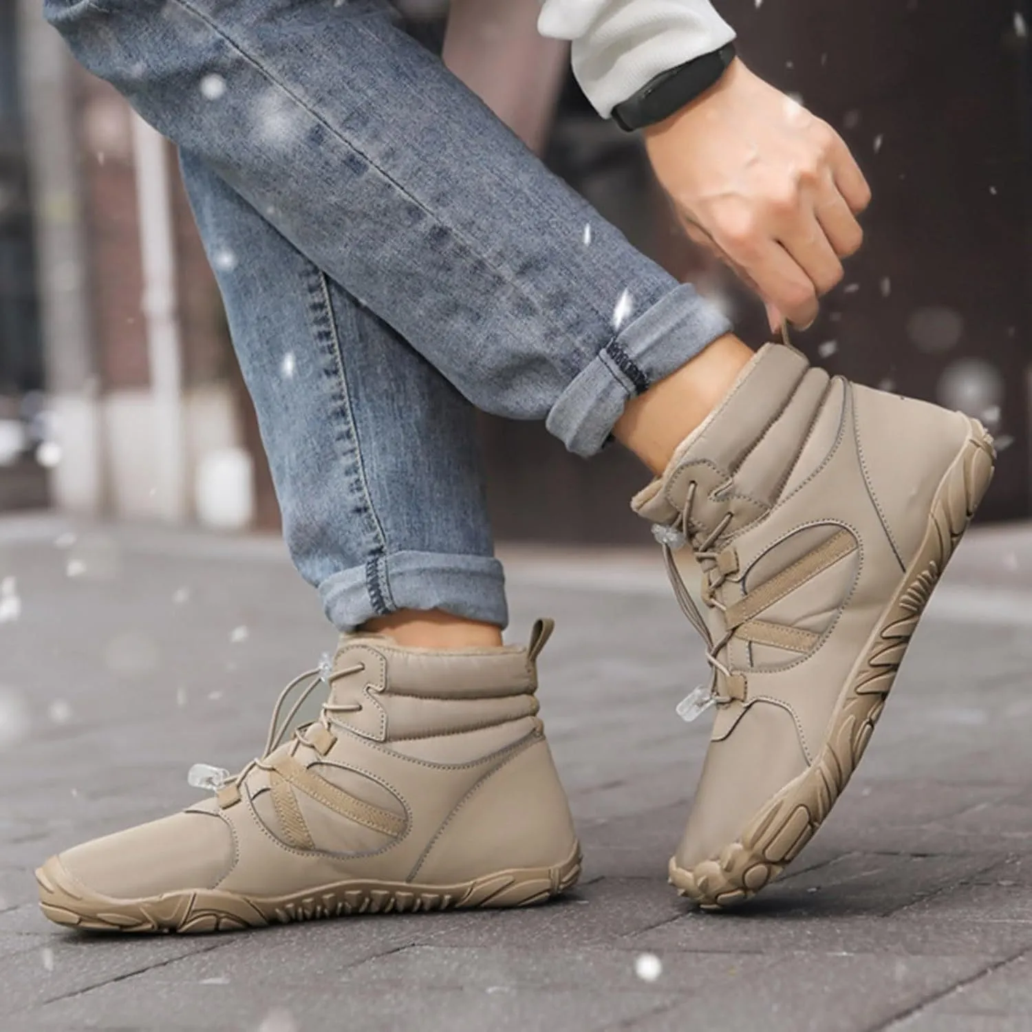 Mens Snow Boots Waterproof Warm Furry Lined Winter Boots Lace Up Cold Weather Anti-Slip Ankle Boots Slip on Athletic Hiking Walking Shoes Sneakers
