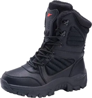 Mens Snow Boots Waterproof Winter Boots Lace Up Non Slip Fur Lined Booties Winter Casual Slip on Ankle Boots Thickening Winter Shoes Walking Hiking Boots