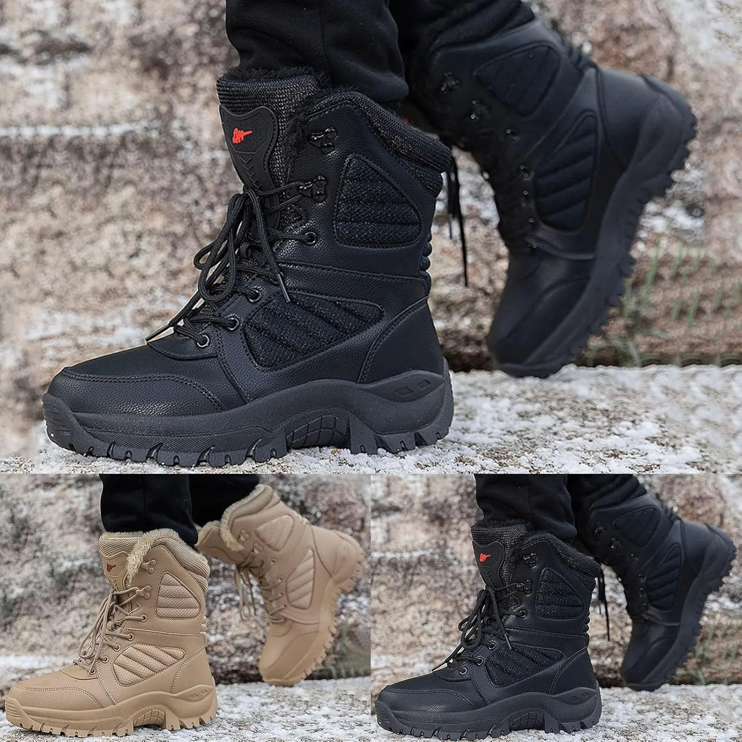Mens Snow Boots Waterproof Winter Boots Lace Up Non Slip Fur Lined Booties Winter Casual Slip on Ankle Boots Thickening Winter Shoes Walking Hiking Boots