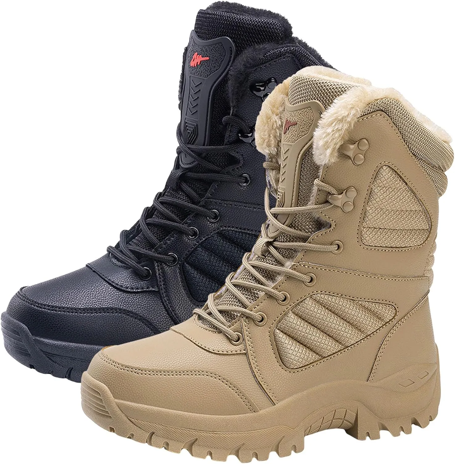 Mens Snow Boots Waterproof Winter Boots Lace Up Non Slip Fur Lined Booties Winter Casual Slip on Ankle Boots Thickening Winter Shoes Walking Hiking Boots
