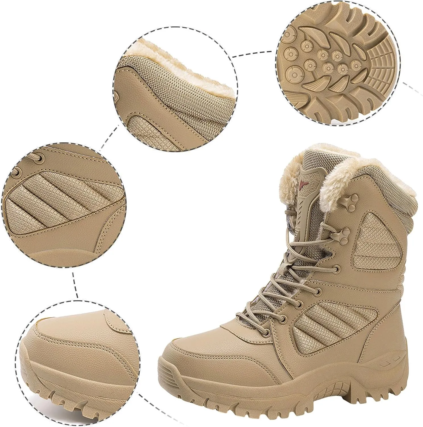 Mens Snow Boots Waterproof Winter Boots Lace Up Non Slip Fur Lined Booties Winter Casual Slip on Ankle Boots Thickening Winter Shoes Walking Hiking Boots