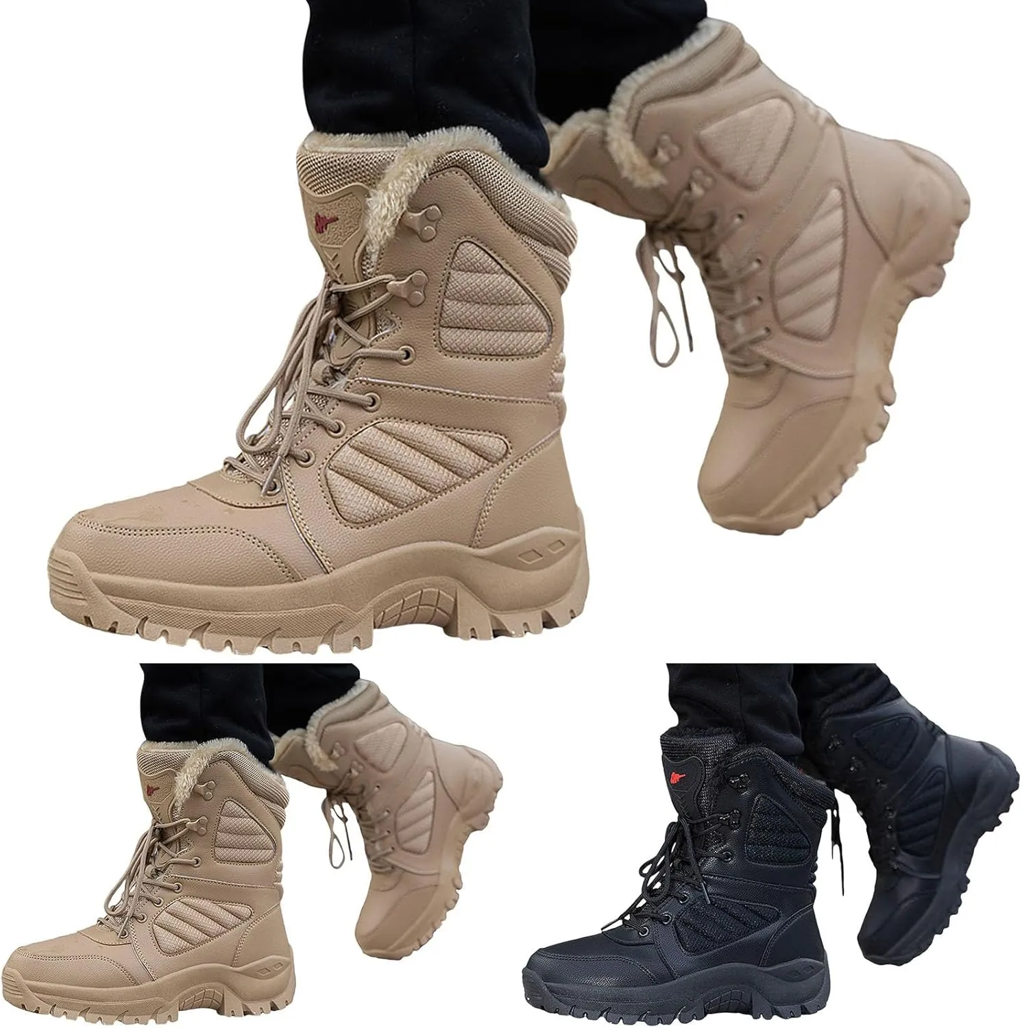 Mens Snow Boots Waterproof Winter Boots Lace Up Non Slip Fur Lined Booties Winter Casual Slip on Ankle Boots Thickening Winter Shoes Walking Hiking Boots