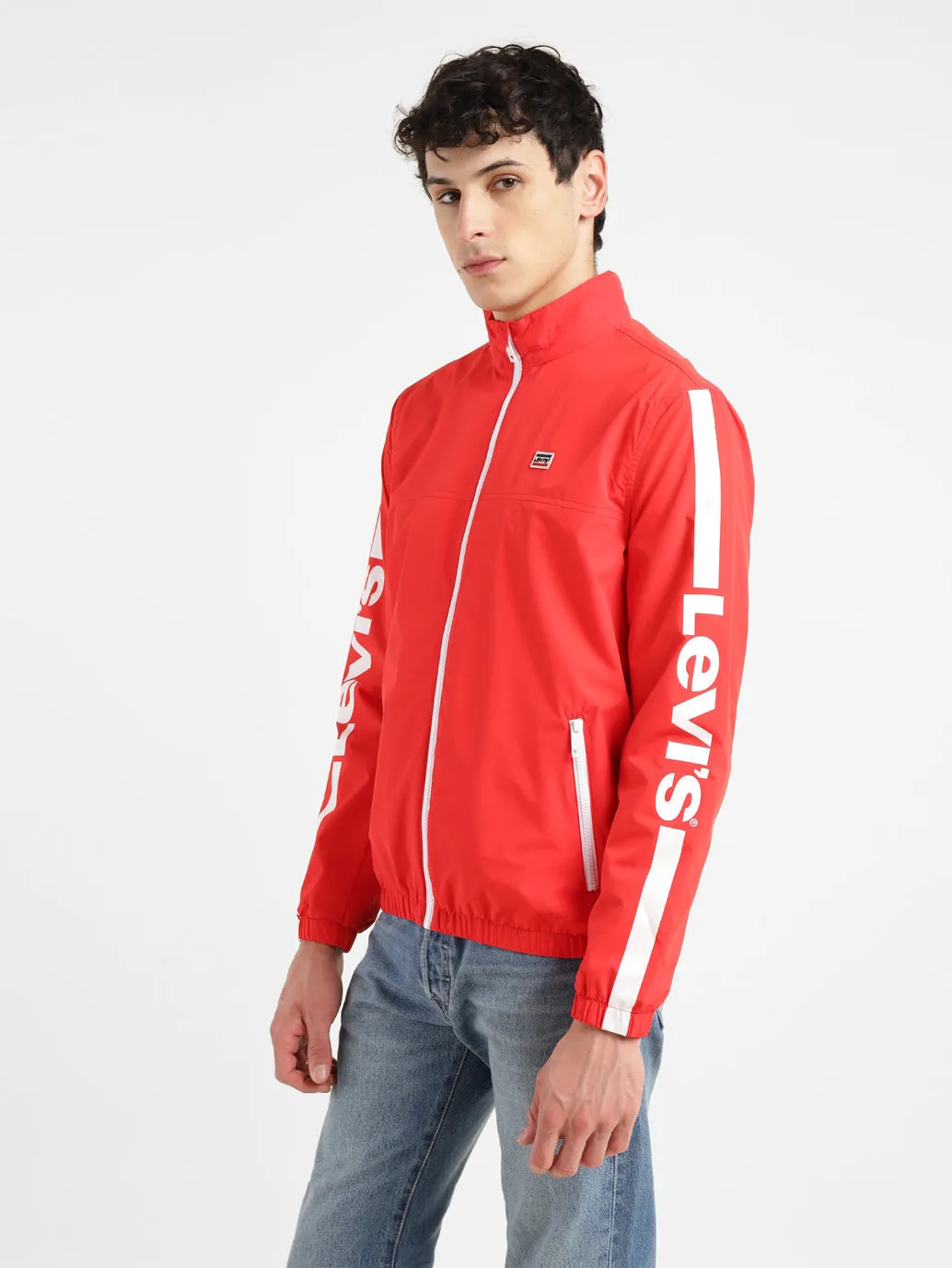 Men's Solid Red Mandarin Collar Tailored Jacket