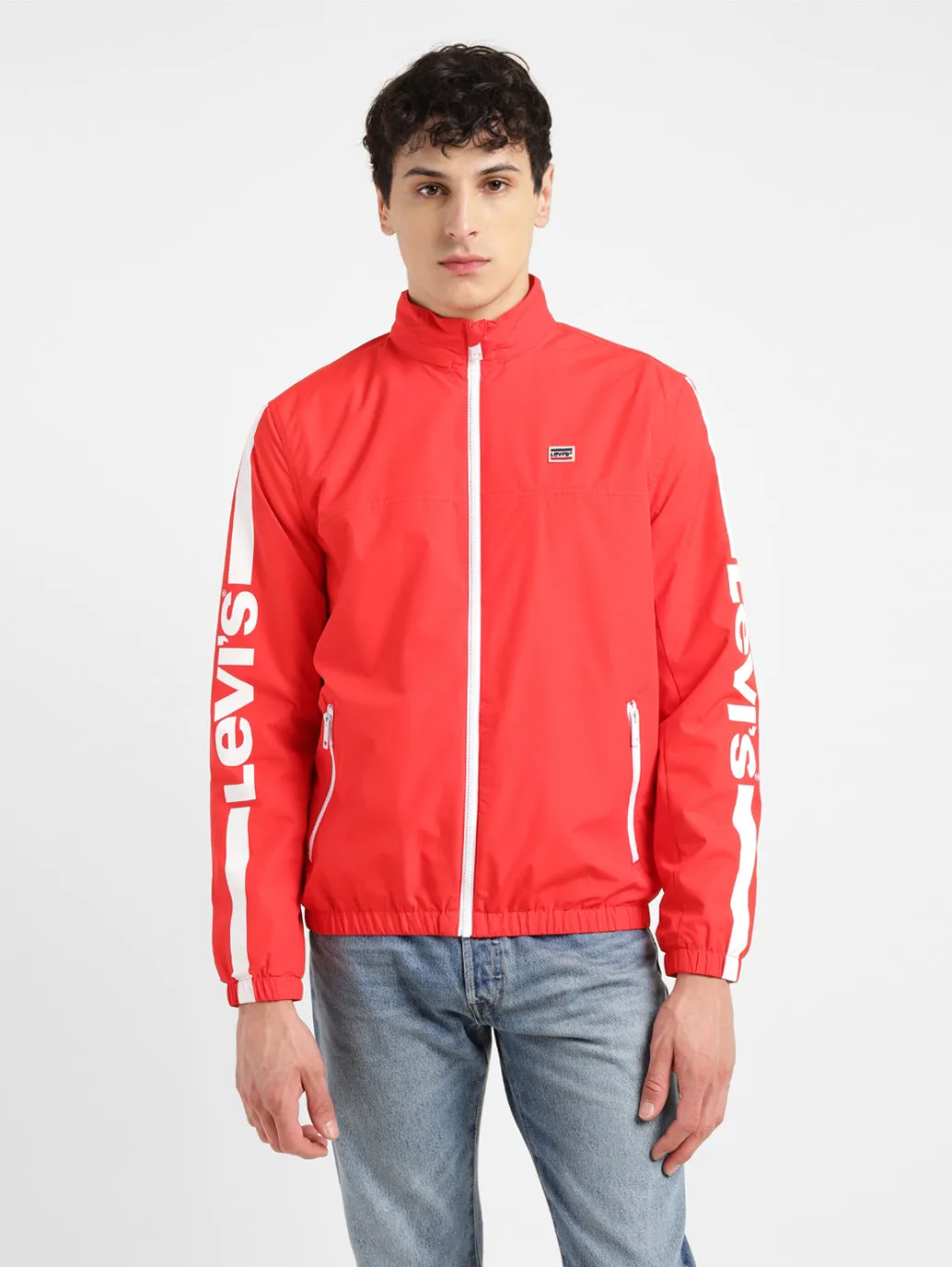 Men's Solid Red Mandarin Collar Tailored Jacket