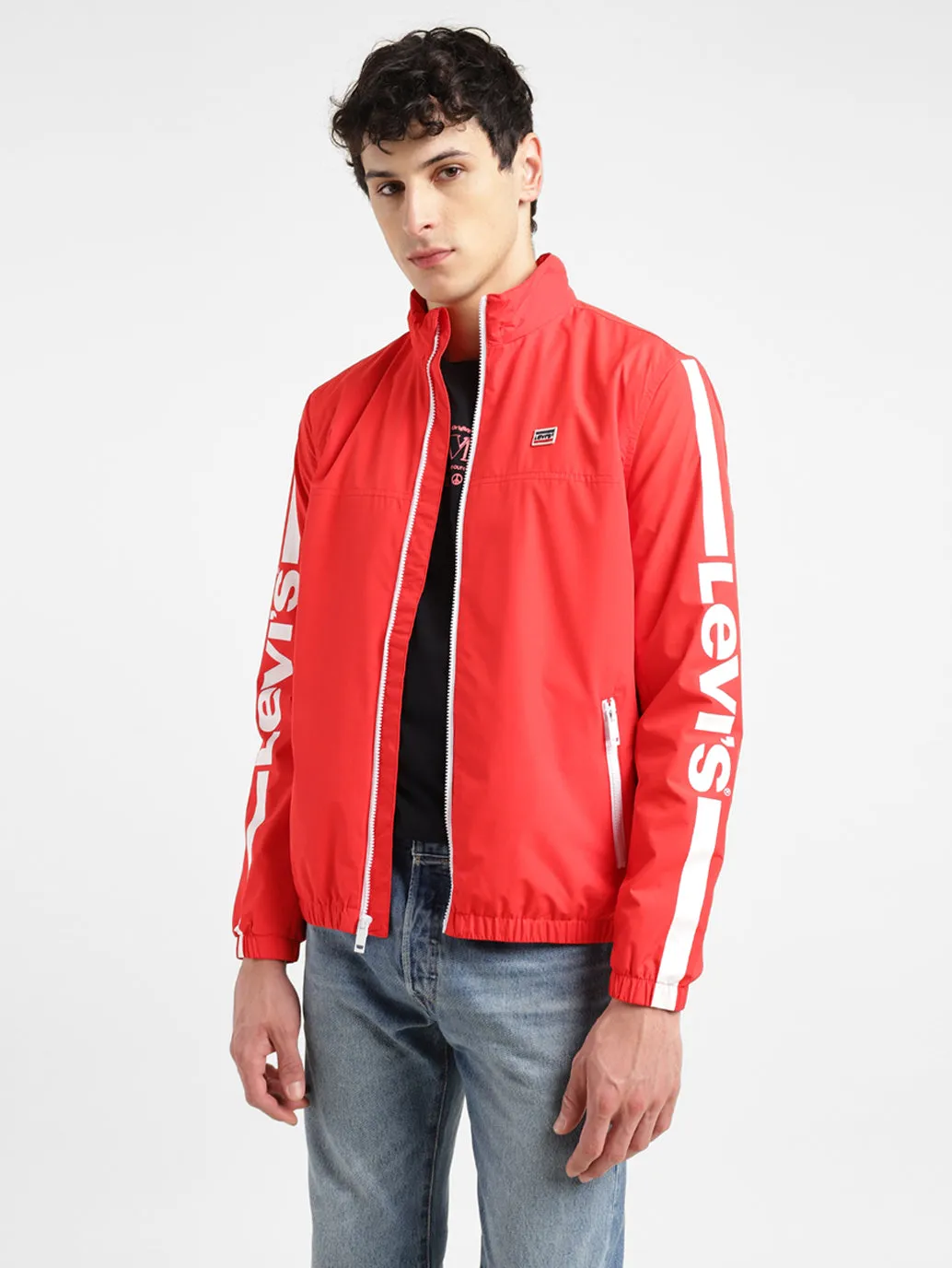 Men's Solid Red Mandarin Collar Tailored Jacket