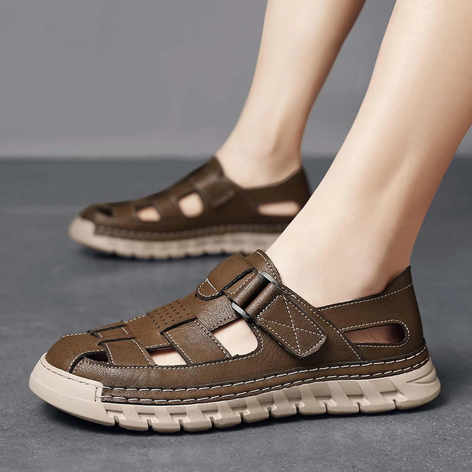 Men's Sports Sandals Breathable Hollow Out Closed Toe Summer Outdoor Hiking Beach Fisherman Climbing Off-Road Work Shoes