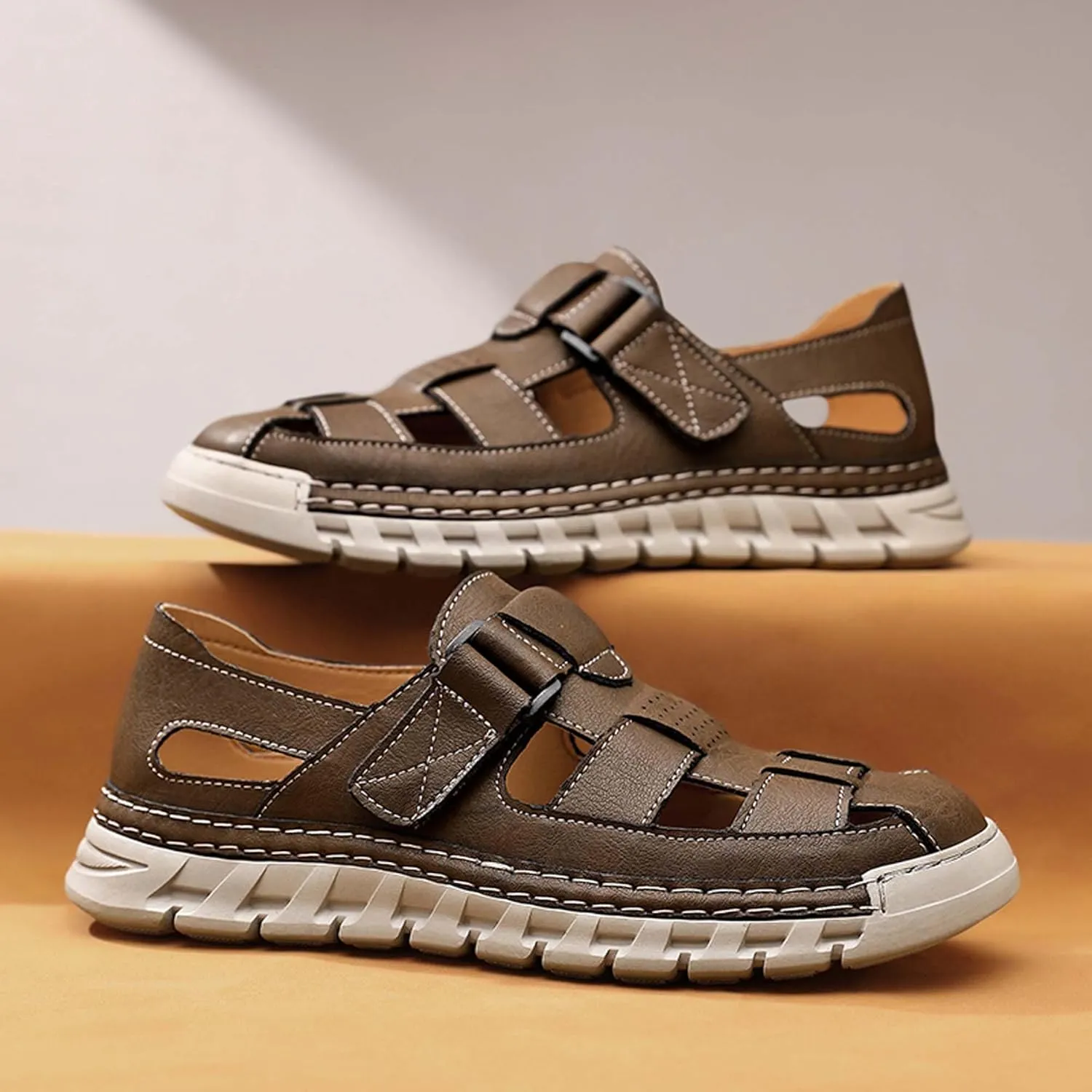 Men's Sports Sandals Breathable Hollow Out Closed Toe Summer Outdoor Hiking Beach Fisherman Climbing Off-Road Work Shoes