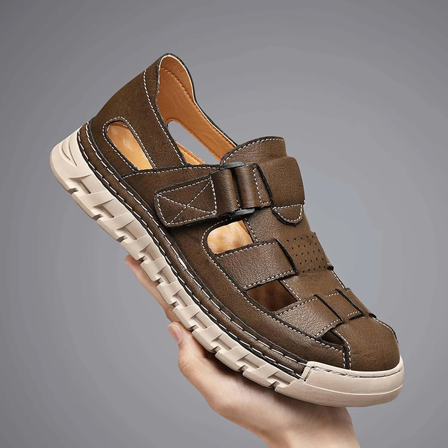 Men's Sports Sandals Breathable Hollow Out Closed Toe Summer Outdoor Hiking Beach Fisherman Climbing Off-Road Work Shoes