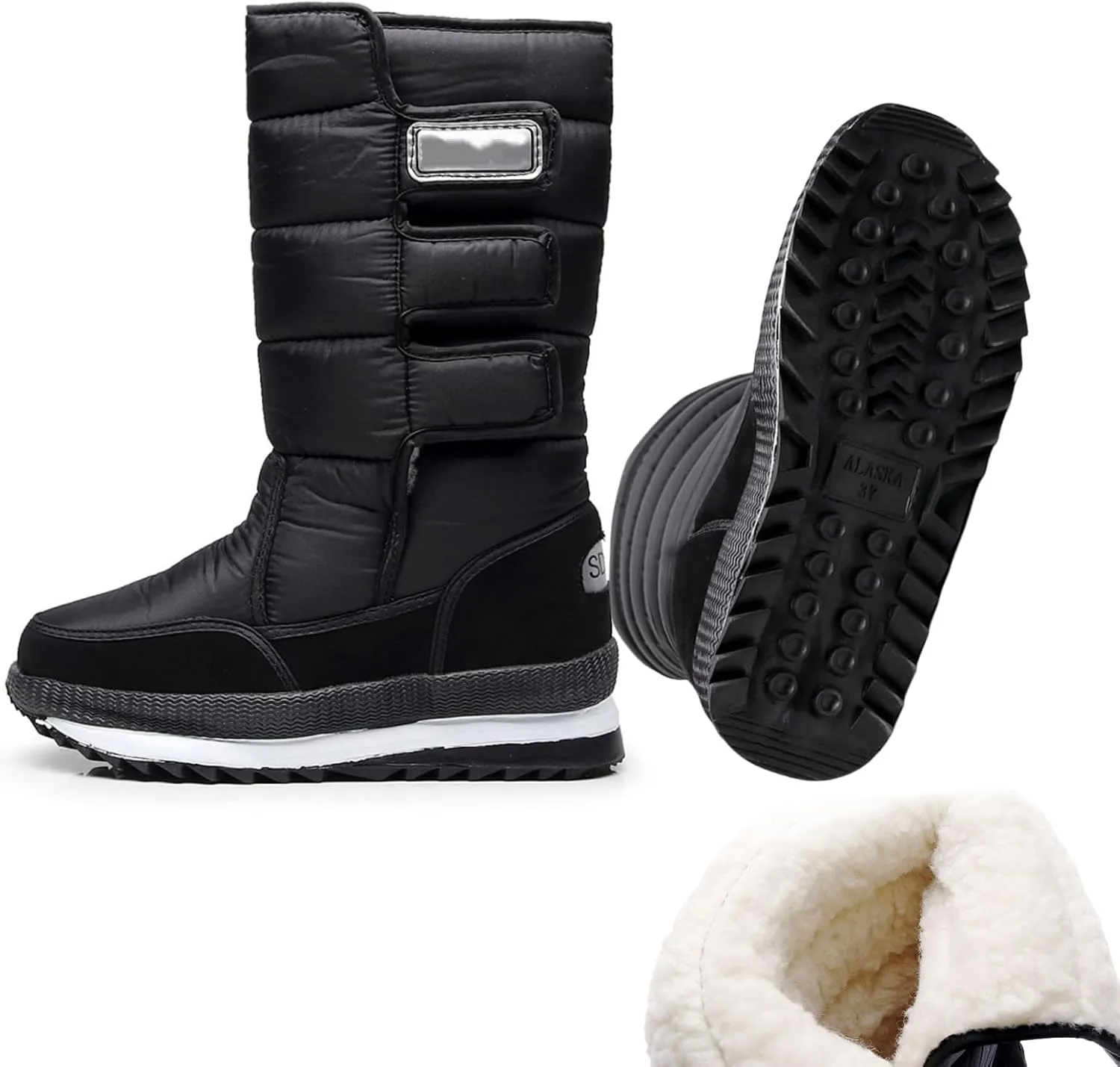 Men's Winter Snow Boots Waterproof Lightweight Warm Fashion Mid Calf Boot (black, Adult, Men, 12, Numeric, US Footwear Size System, Wide)