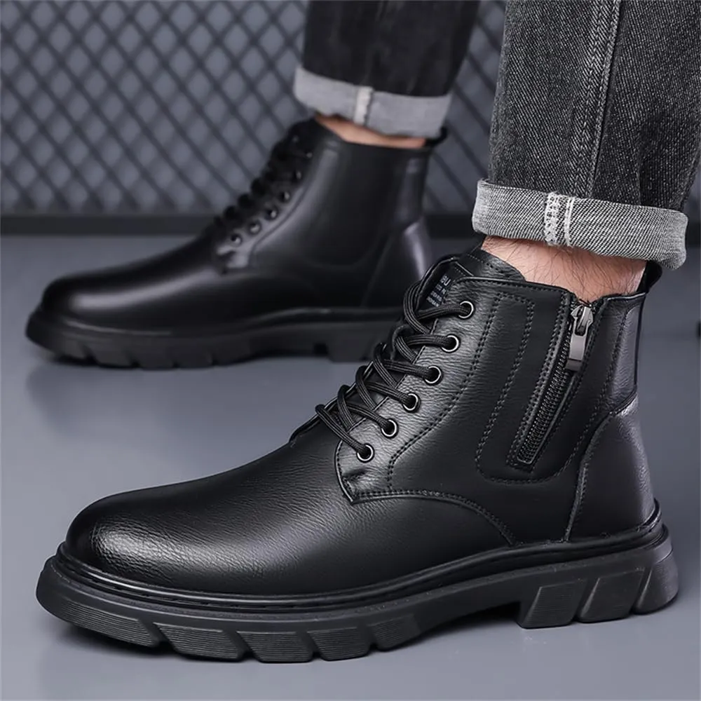 Men's Winter Waterproof Warm Snow Boots Genuine Leather Walking Hiking Warm Lined Casual Work Ankle Boots