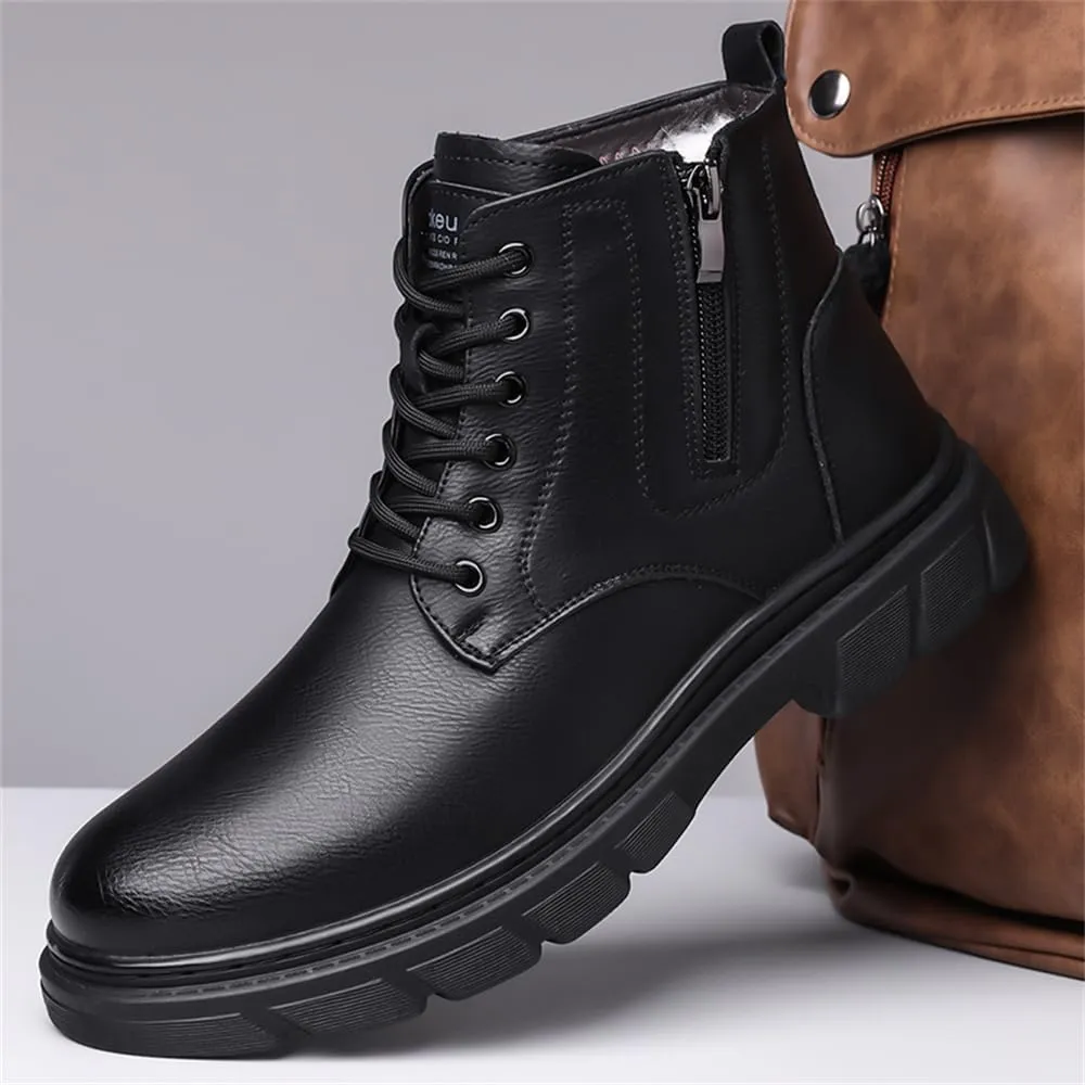 Men's Winter Waterproof Warm Snow Boots Genuine Leather Walking Hiking Warm Lined Casual Work Ankle Boots