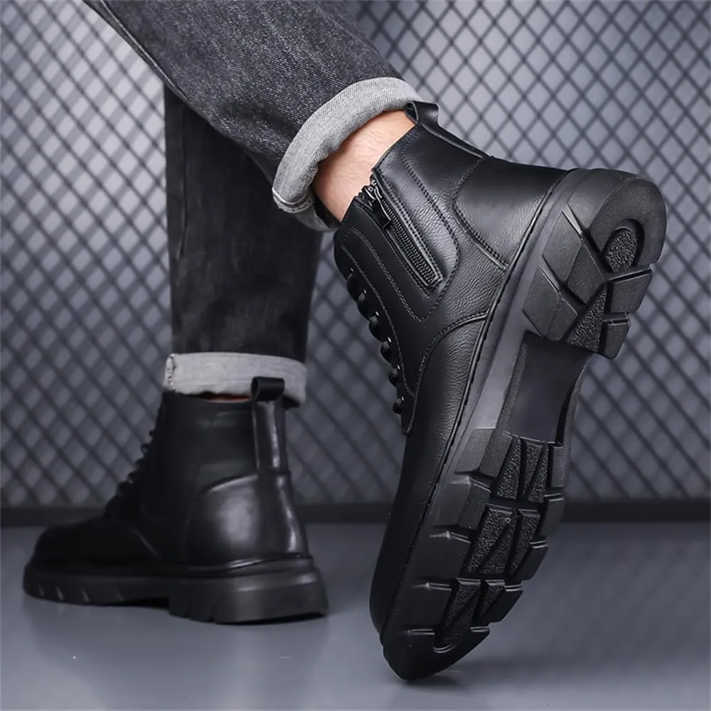Men's Winter Waterproof Warm Snow Boots Genuine Leather Walking Hiking Warm Lined Casual Work Ankle Boots