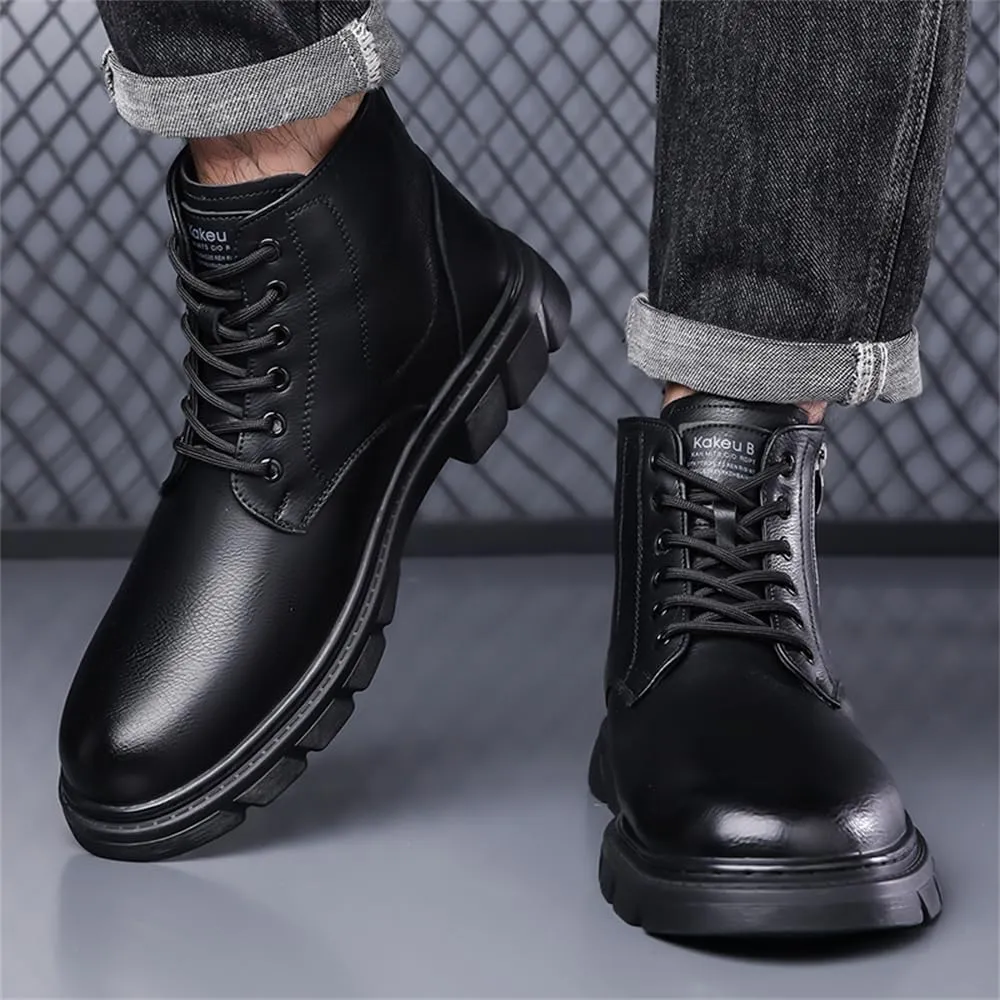 Men's Winter Waterproof Warm Snow Boots Genuine Leather Walking Hiking Warm Lined Casual Work Ankle Boots