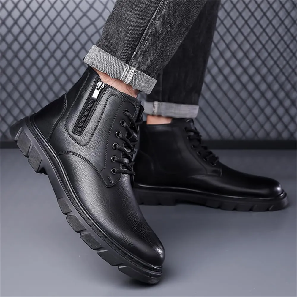 Men's Winter Waterproof Warm Snow Boots Genuine Leather Walking Hiking Warm Lined Casual Work Ankle Boots