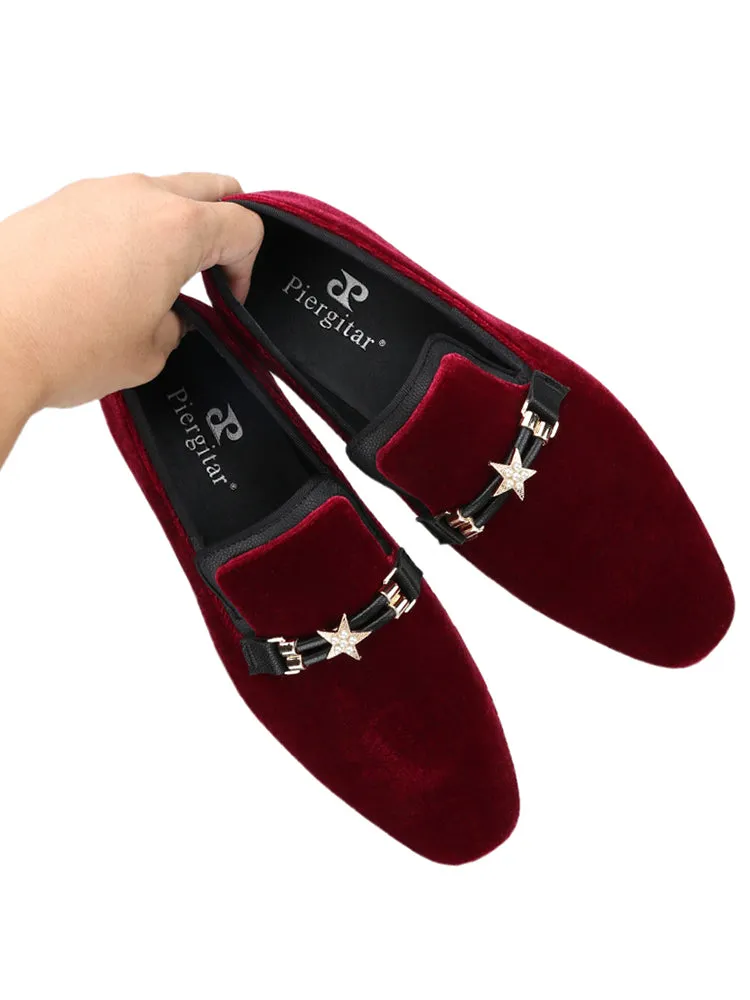 Mulberry silk velvet and genuine leather men's loafers with pearl metal buckles, European and American wedding banquet formal shoes, nine-point pants, perfect match