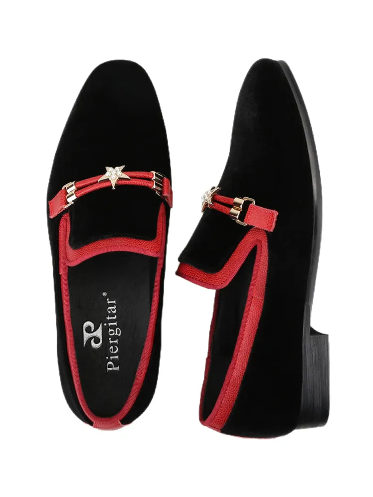 Mulberry silk velvet and genuine leather men's loafers with pearl metal buckles, European and American wedding banquet formal shoes, nine-point pants, perfect match