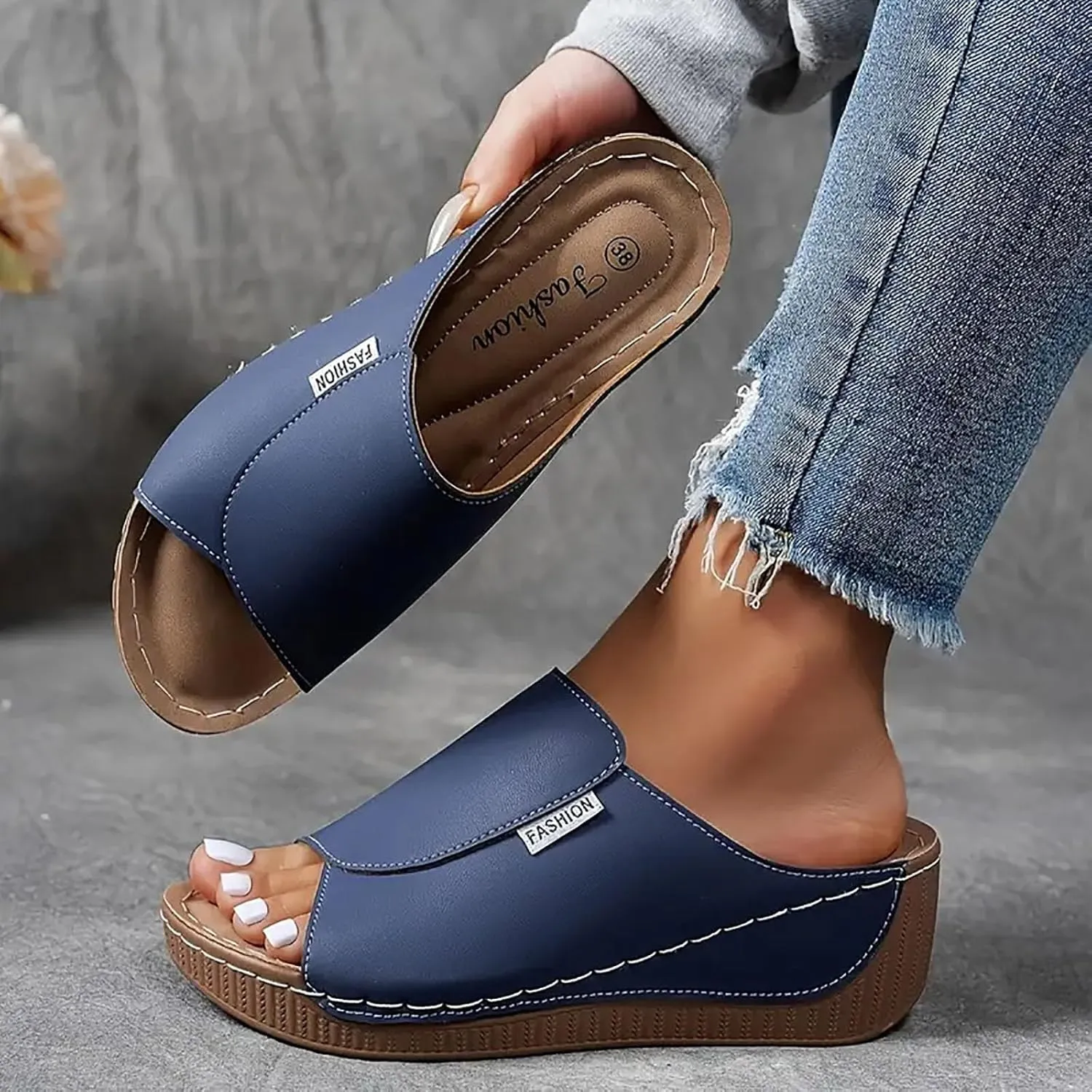 Orthopedic Platform Wedge Sandals for Women Summer Dressy 2025 Comfortable Arch Support Slides Breathable Orthotic Wedges Slip on Casual Sandal