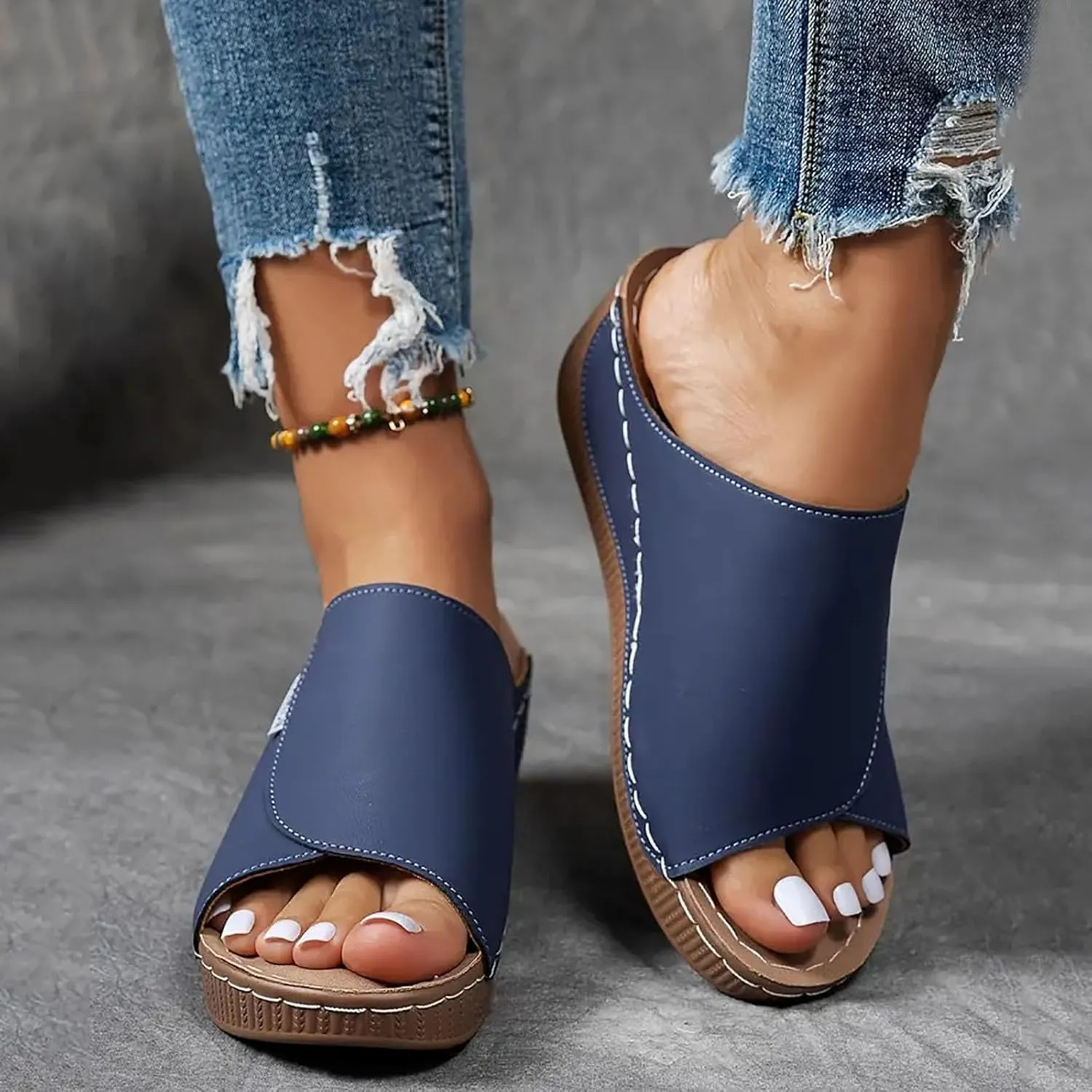 Orthopedic Platform Wedge Sandals for Women Summer Dressy 2025 Comfortable Arch Support Slides Breathable Orthotic Wedges Slip on Casual Sandal