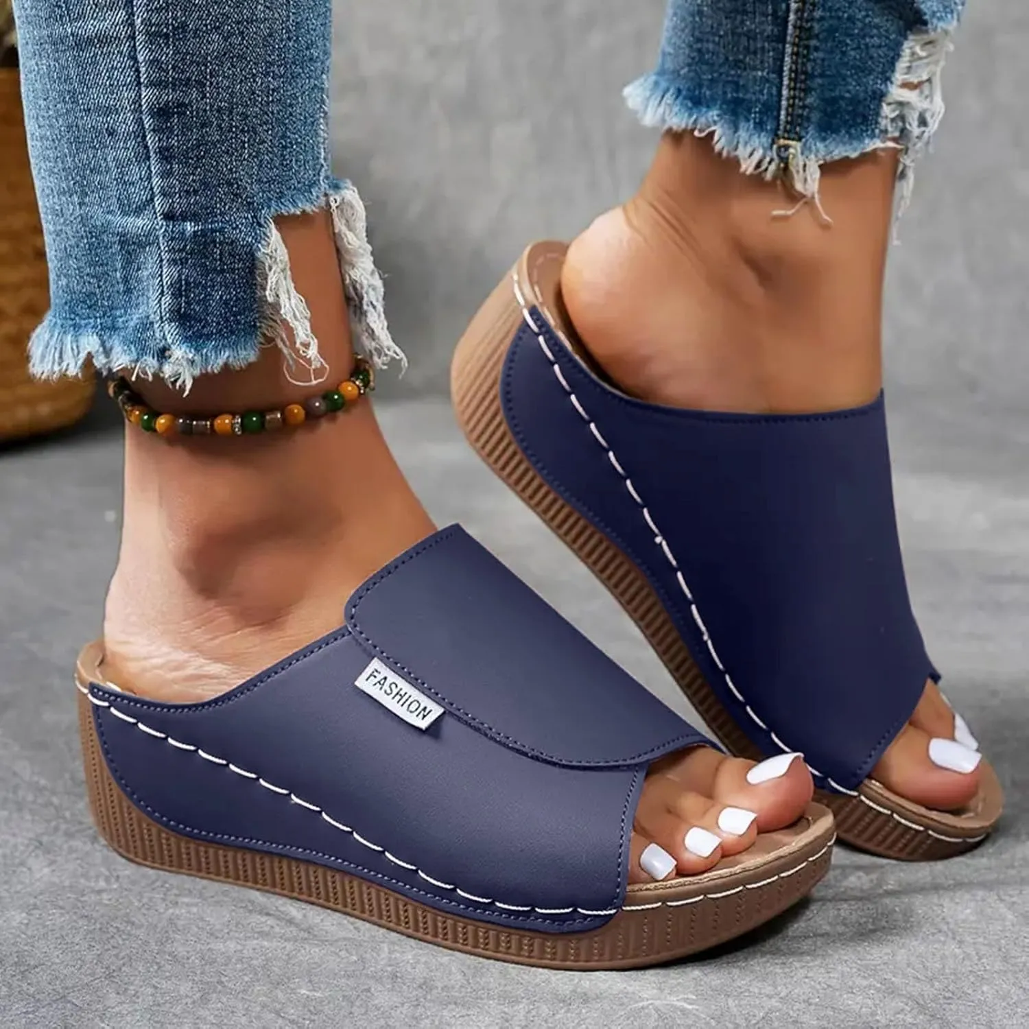 Orthopedic Platform Wedge Sandals for Women Summer Dressy 2025 Comfortable Arch Support Slides Breathable Orthotic Wedges Slip on Casual Sandal