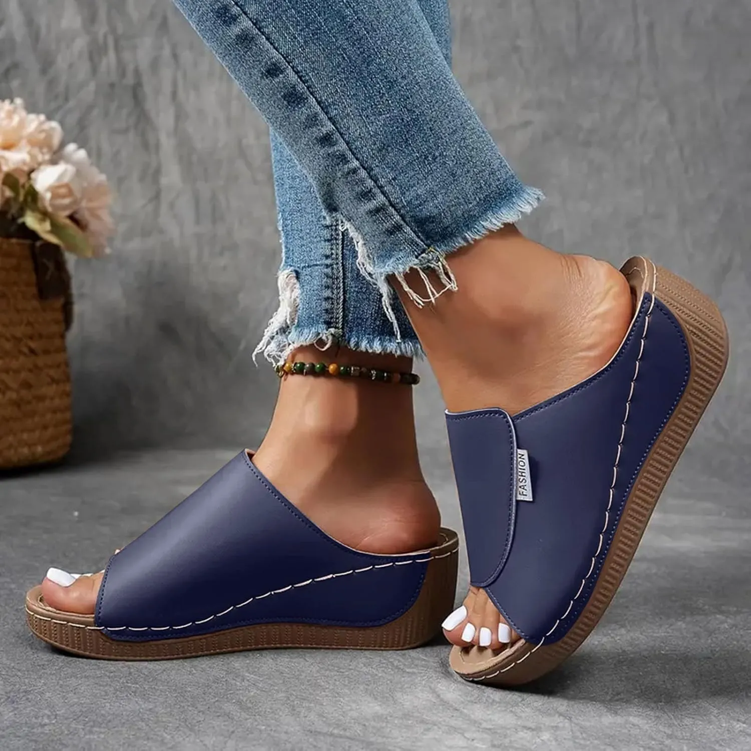Orthopedic Platform Wedge Sandals for Women Summer Dressy 2025 Comfortable Arch Support Slides Breathable Orthotic Wedges Slip on Casual Sandal