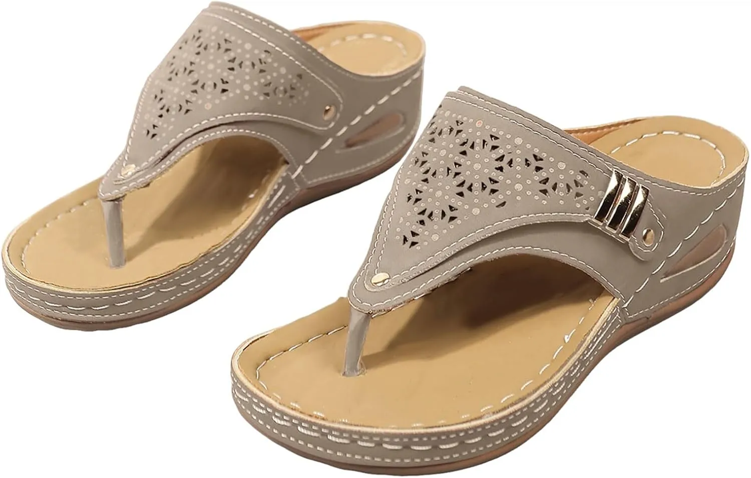 Orthopedic Sandals for Women Arch Support, Women Dressy Summer Wedge Sandals Comfortable Cushion Sandal Slip On Walking Sandal Lightweight Non-Slip Slippers Boho Beach Shoes