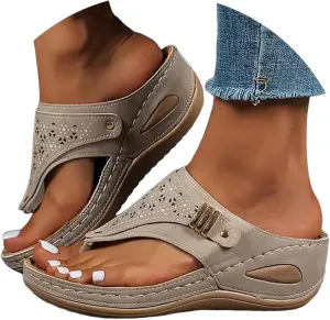 Orthopedic Sandals for Women Arch Support, Women Dressy Summer Wedge Sandals Comfortable Cushion Sandal Slip On Walking Sandal Lightweight Non-Slip Slippers Boho Beach Shoes
