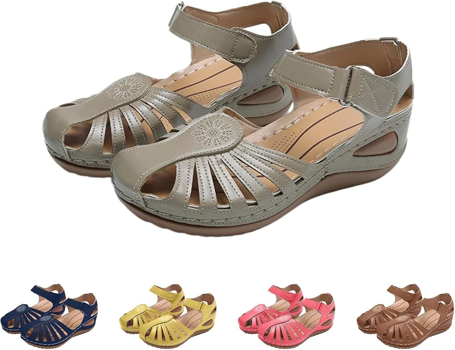 Orthopedic Sandals for Women Summer Wedge Platform Sandals Closed Toe Fisherman Sandal, Comfy Bohemia Gladiator Shoes with Arch Support Casual Hollow Out Ankle Strap Leather Loafters