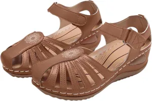 Orthopedic Sandals for Women Summer Wedge Platform Sandals Closed Toe Fisherman Sandal, Comfy Bohemia Gladiator Shoes with Arch Support Casual Hollow Out Ankle Strap Leather Loafters