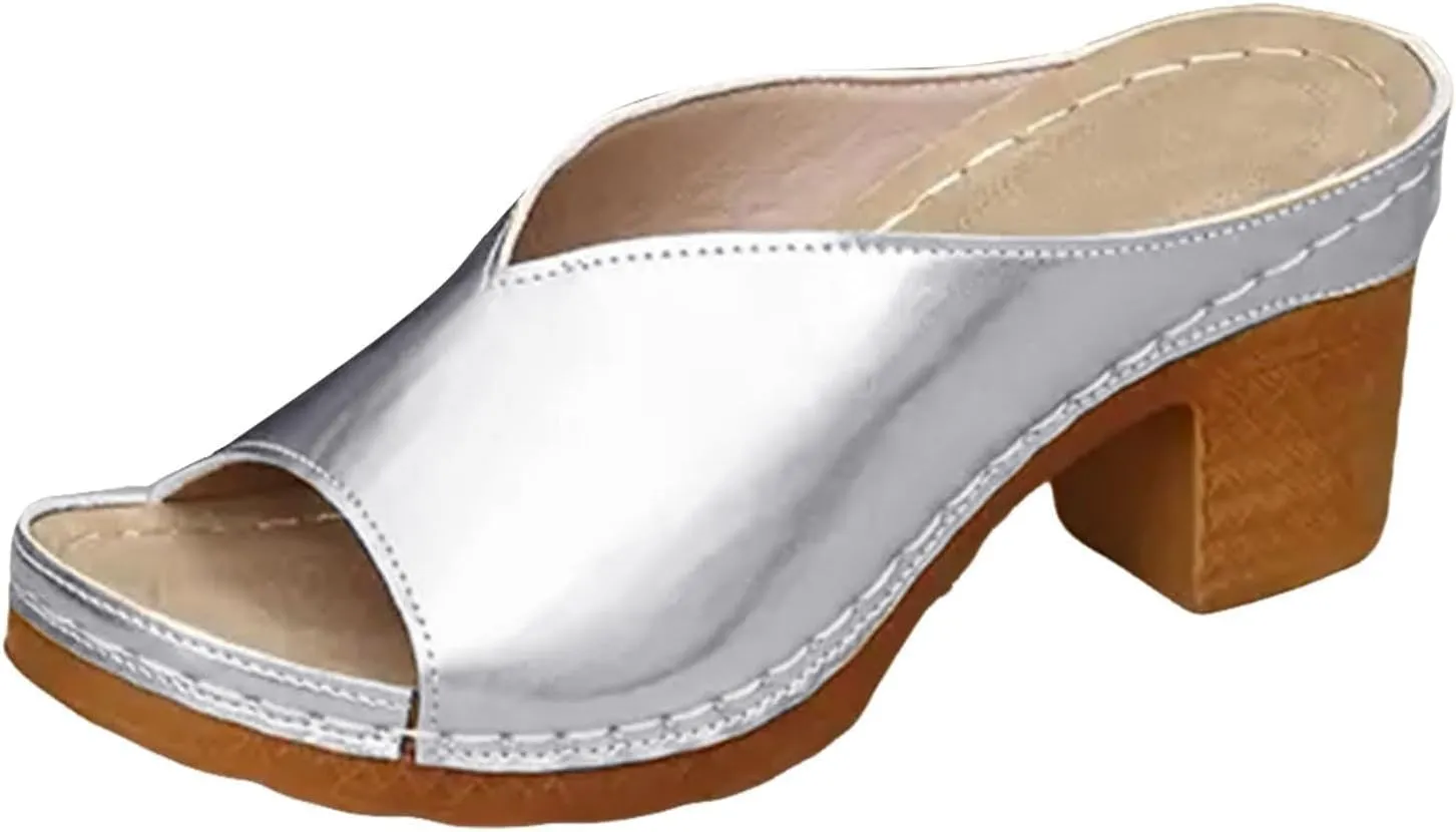 Orthopedic Sandals for Women with Arch Support Open Toe Low Wedge Heel Chunky Block Heeled Sandal Dressy Comfortable Casual Slip On Wedge Shoes