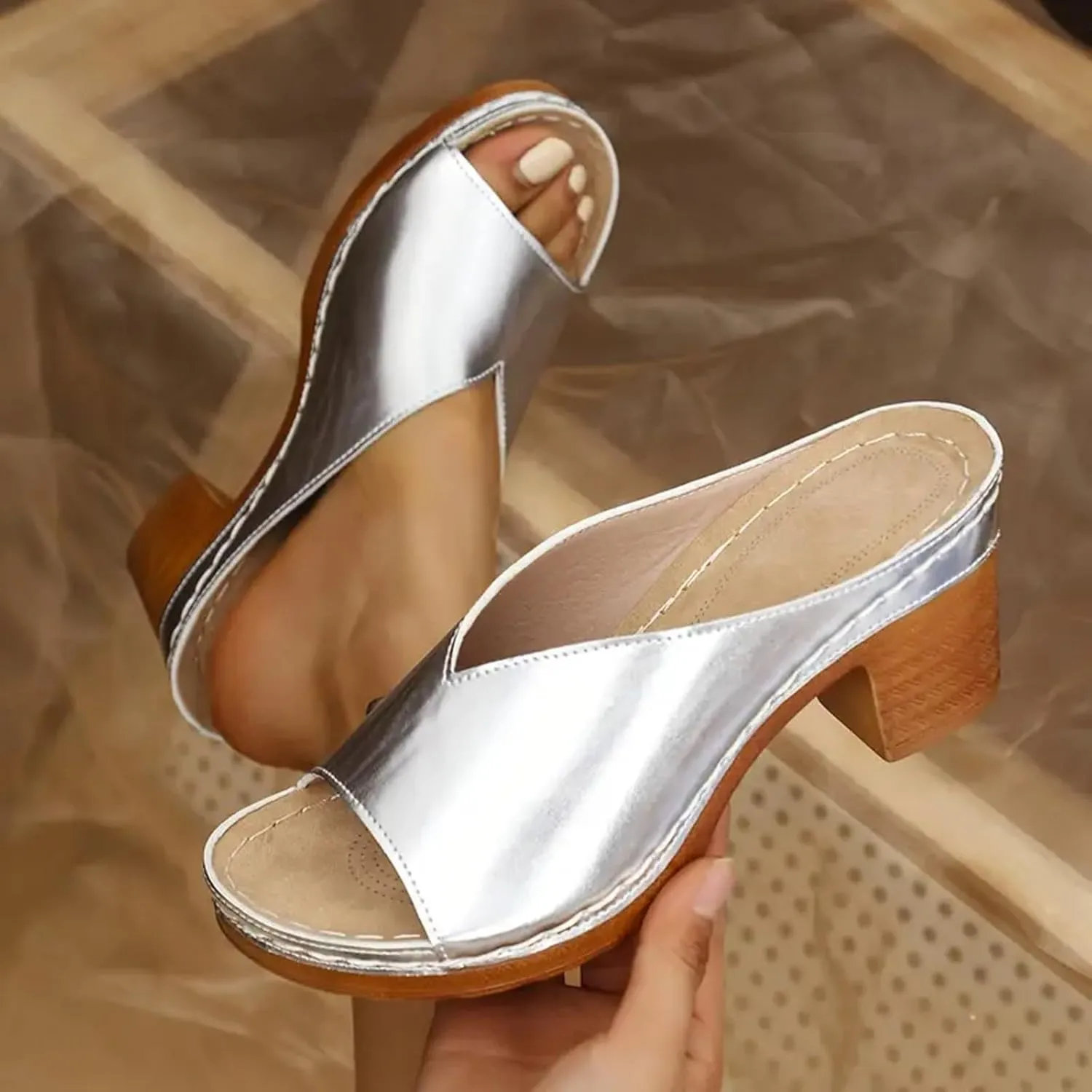 Orthopedic Sandals for Women with Arch Support Open Toe Low Wedge Heel Chunky Block Heeled Sandal Dressy Comfortable Casual Slip On Wedge Shoes