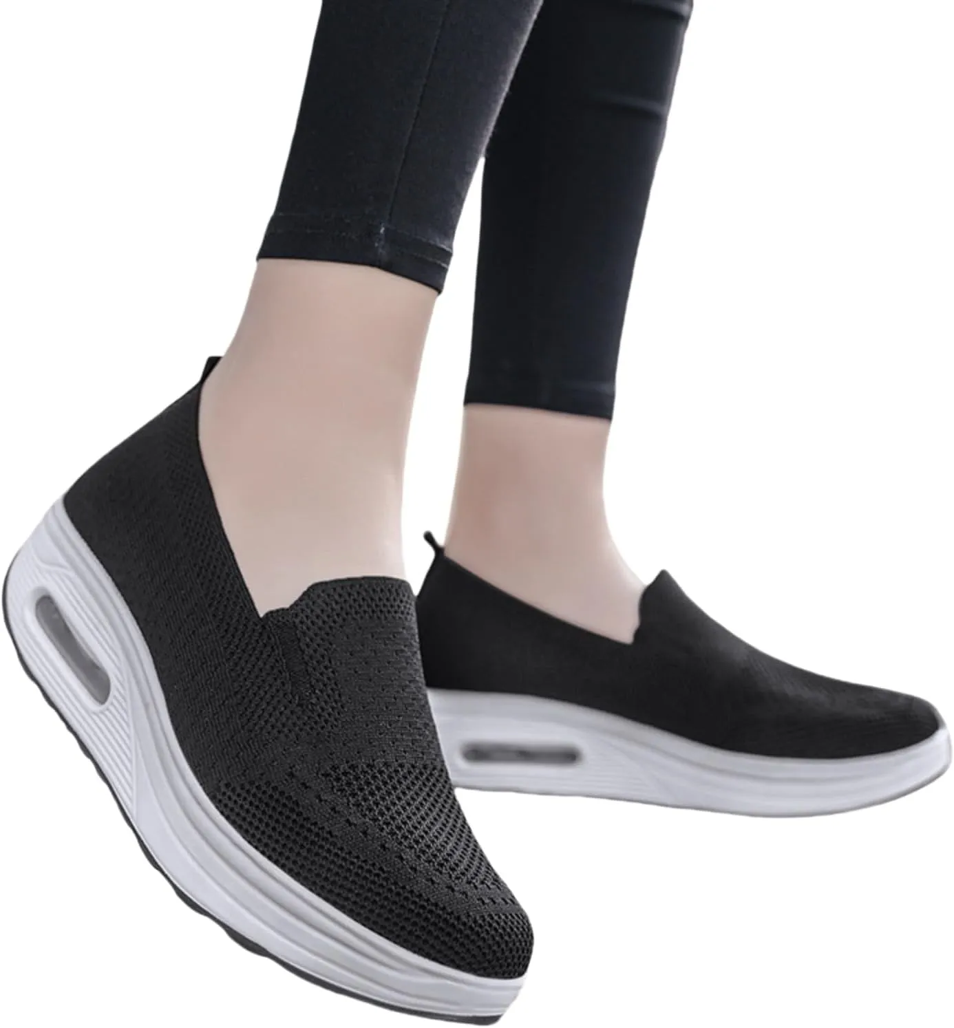 Orthopedic Walking Shoes for Women Casual Diabetic Platform Slip-On Shoe Lightweight Air Cushion Mesh Up Shoe Comfortable Wide Summer Stretch Shoes with Arch Support