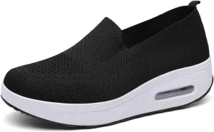 Orthopedic Walking Shoes for Women Casual Diabetic Platform Slip-On Shoe Lightweight Air Cushion Mesh Up Shoe Comfortable Wide Summer Stretch Shoes with Arch Support