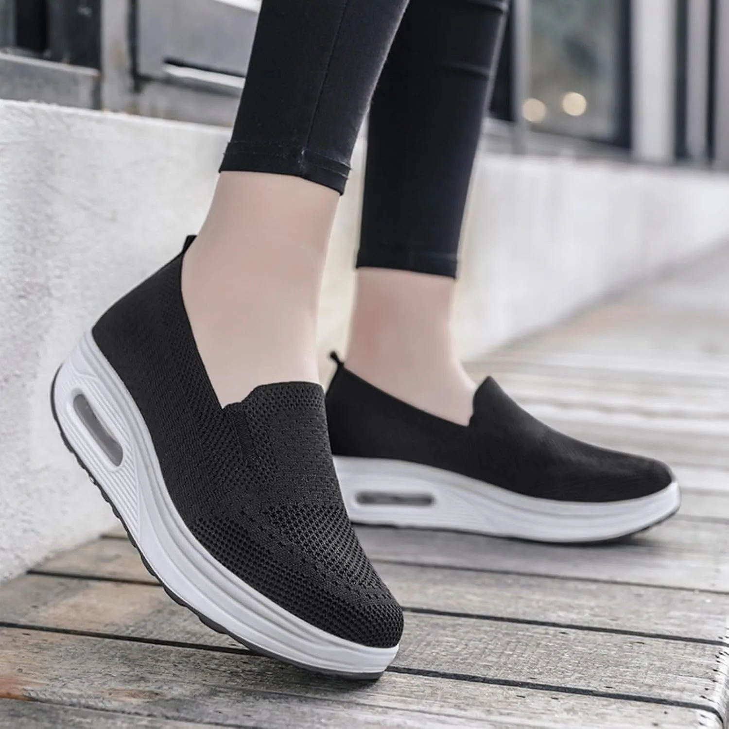 Orthopedic Walking Shoes for Women Casual Diabetic Platform Slip-On Shoe Lightweight Air Cushion Mesh Up Shoe Comfortable Wide Summer Stretch Shoes with Arch Support
