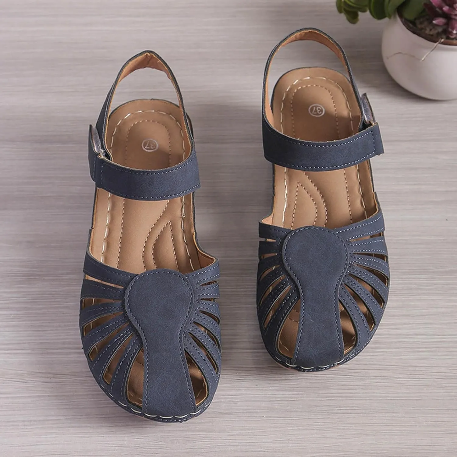 Orthopedic Wedge Sandals for Women 2025 Closed Toe Sandal Womens Arch Support Shoe Dressy Summer Ankle Strap Non-Slip Hollow Out Wedges Beach Vacation Party Casual Shoes