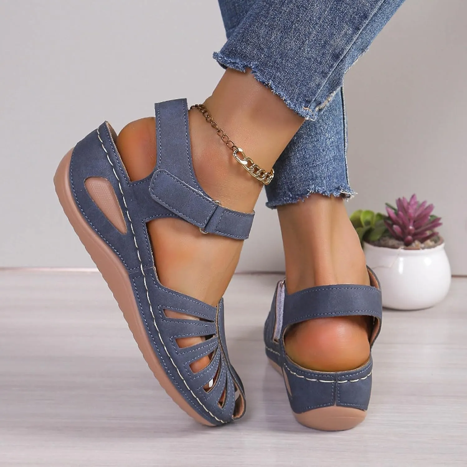 Orthopedic Wedge Sandals for Women 2025 Closed Toe Sandal Womens Arch Support Shoe Dressy Summer Ankle Strap Non-Slip Hollow Out Wedges Beach Vacation Party Casual Shoes