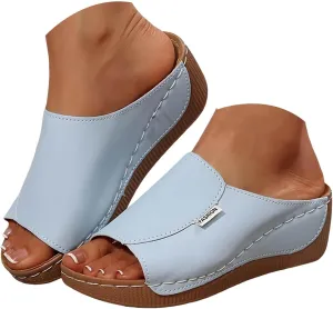 Orthopedic Wedge Sandals for Women 2025 Dressy Summer Open Toe Comfort Breathable Solid Color Platform Slip On Walking Sandal with Arch Support,Wide Casual Vacation Shoes Boho Slippers