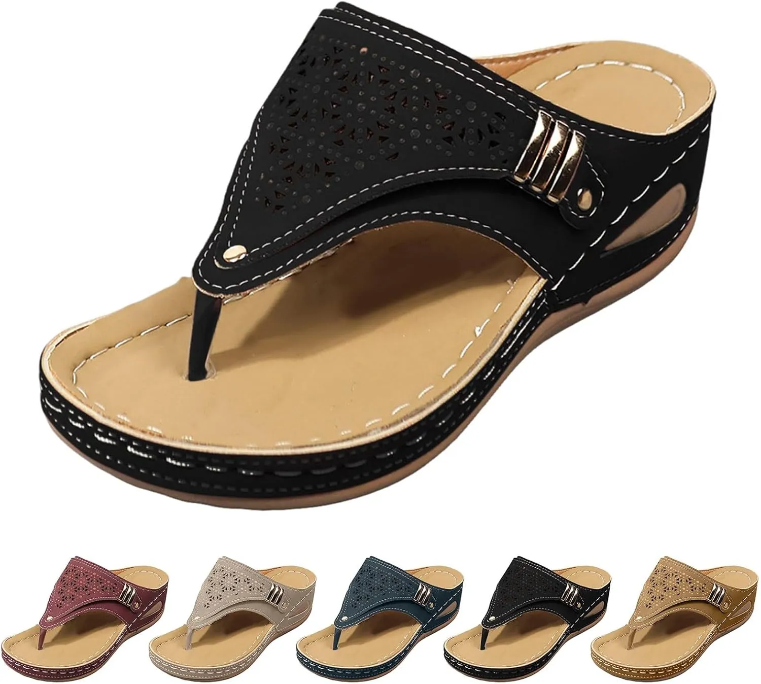 Orthopedic Wedge Sandals for Women Summer Dressy 2025 Flat Open Toe Platform Casual Boho Slip on Beach Dress Comfortable Outdoor Shoes
