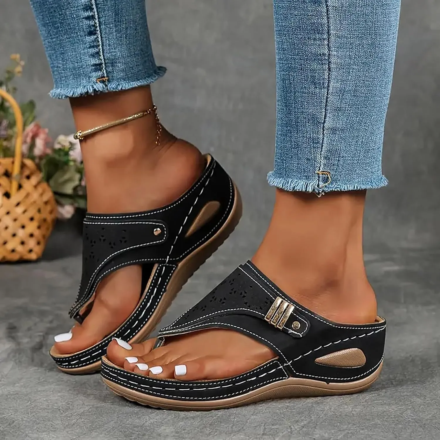 Orthopedic Wedge Sandals for Women Summer Dressy 2025 Flat Open Toe Platform Casual Boho Slip on Beach Dress Comfortable Outdoor Shoes