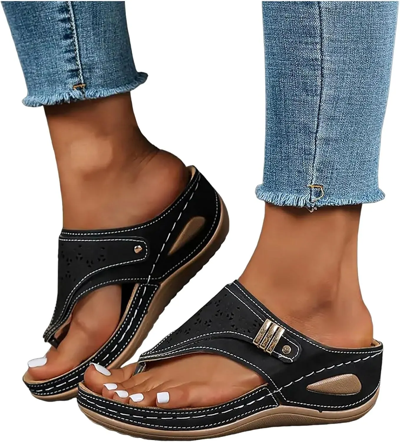 Orthopedic Wedge Sandals for Women Summer Dressy 2025 Flat Open Toe Platform Casual Boho Slip on Beach Dress Comfortable Outdoor Shoes