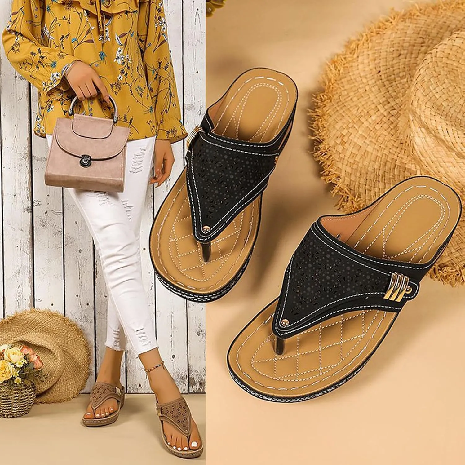 Orthopedic Wedge Sandals for Women Summer Dressy 2025 New Comfortable Arch Support Wedge Sandal Non Slip Flip Flops Shoes Casual Breathable Open Toe Mesh Hollow Sports Beach Sandals