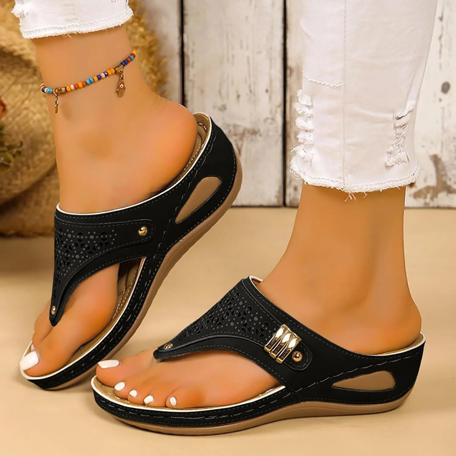 Orthopedic Wedge Sandals for Women Summer Dressy 2025 New Comfortable Arch Support Wedge Sandal Non Slip Flip Flops Shoes Casual Breathable Open Toe Mesh Hollow Sports Beach Sandals