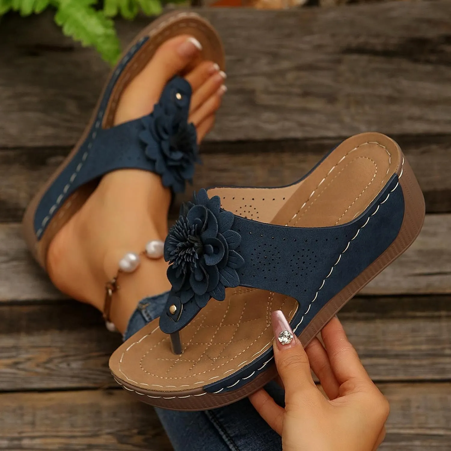 Orthopedic Wedge Sandals for Women Summer Dressy 2025 Non-slip Solid Low Open Toe Slides Ladies Slipper Platform Flower Shoes