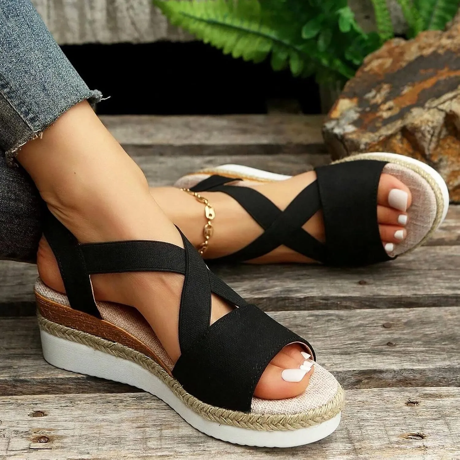 Orthopedic Wedge Sandals for Women Summer Dressy 2025 Womens Walking Arch Support Wedge Sandal Open Toe Ankle Strap Platform Beach Casual Slip on Sandals Beach Dress Comfortable Shoes
