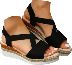 Orthopedic Wedge Sandals for Women Summer Dressy 2025 Womens Walking Arch Support Wedge Sandal Open Toe Ankle Strap Platform Beach Casual Slip on Sandals Beach Dress Comfortable Shoes