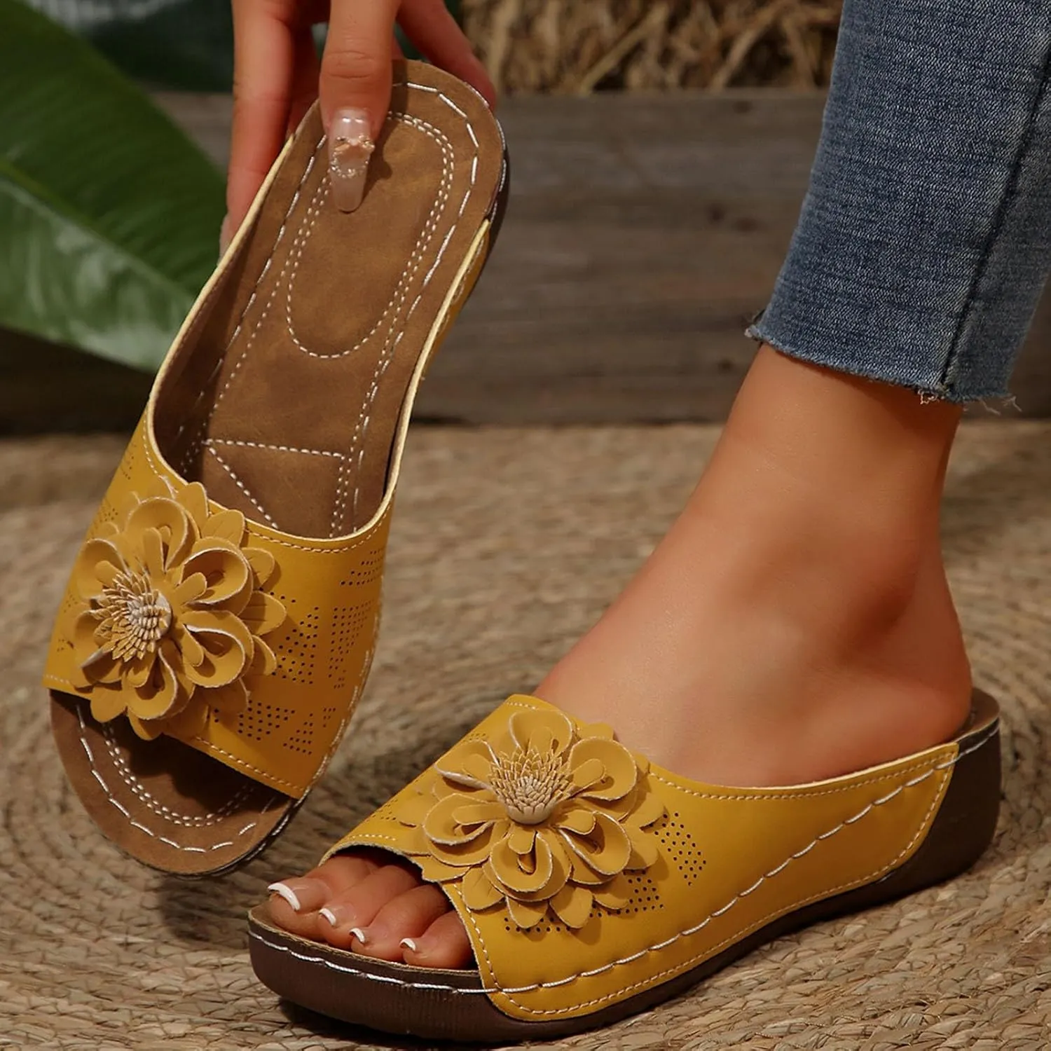 Orthopedic Wedge Sandals for Women Summer Dressy 2025,Comfortable Non-slip Open-Toe Dress Platform Wedges Arch Support Slip on Shoes