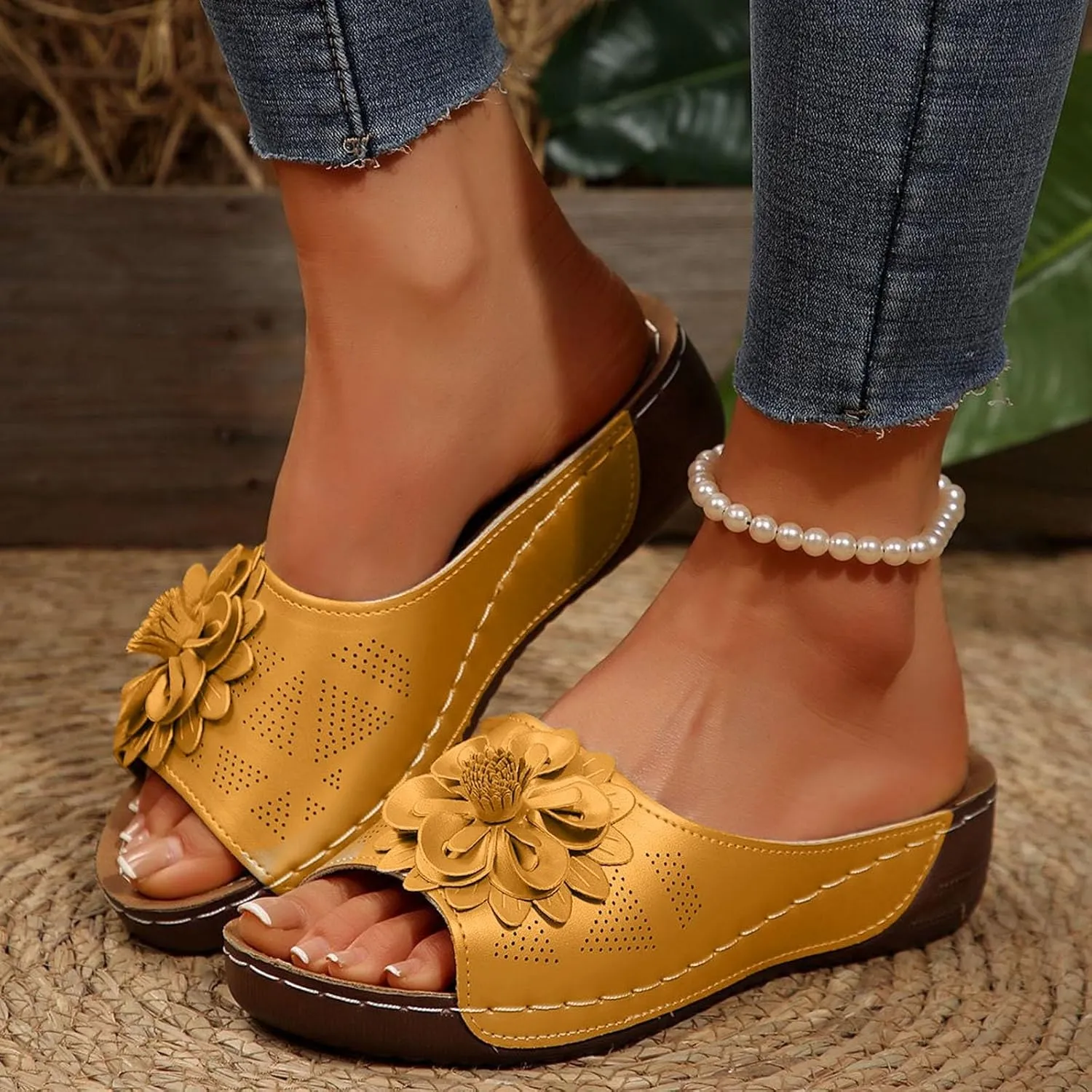 Orthopedic Wedge Sandals for Women Summer Dressy 2025,Comfortable Non-slip Open-Toe Dress Platform Wedges Arch Support Slip on Shoes